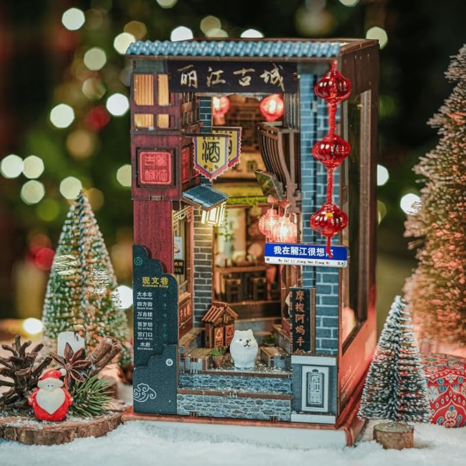 Anavrin Book Nook Kit Lijiang Ancient Town DIY 3D Wooden Puzzle Booknook for Adults, Teens and Book Lovers, Bookshelf Insert Library Decor, Creative Gift for Family, Friends, and Elderly