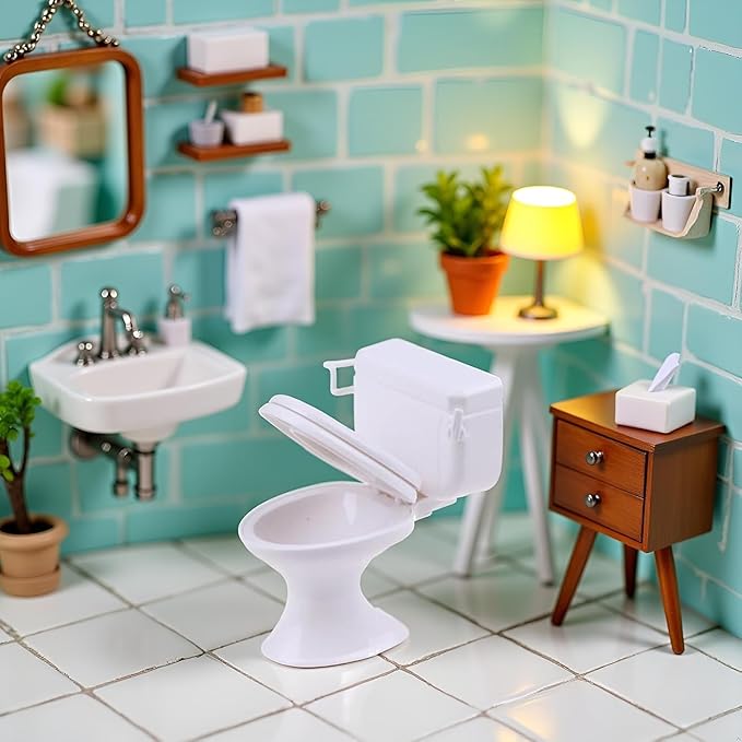 1:12 Scale Miniature Bathroom Toilet - Realistic Dollhouse Furniture for DIY Crafts, Dioramas and Architectural Models