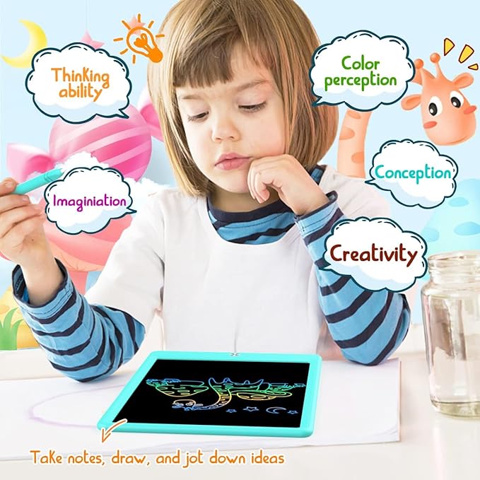 BUKEBU LCD Writing Tablet Doodle Board, Colorful Drawing Pad, Electronic Drawing Tablet, Drawing Pads,Travel Gifts for Kids Ages 3 4 5 6 7 8 Year Old Girls Boys (10.5 inch, Blue&Orange)