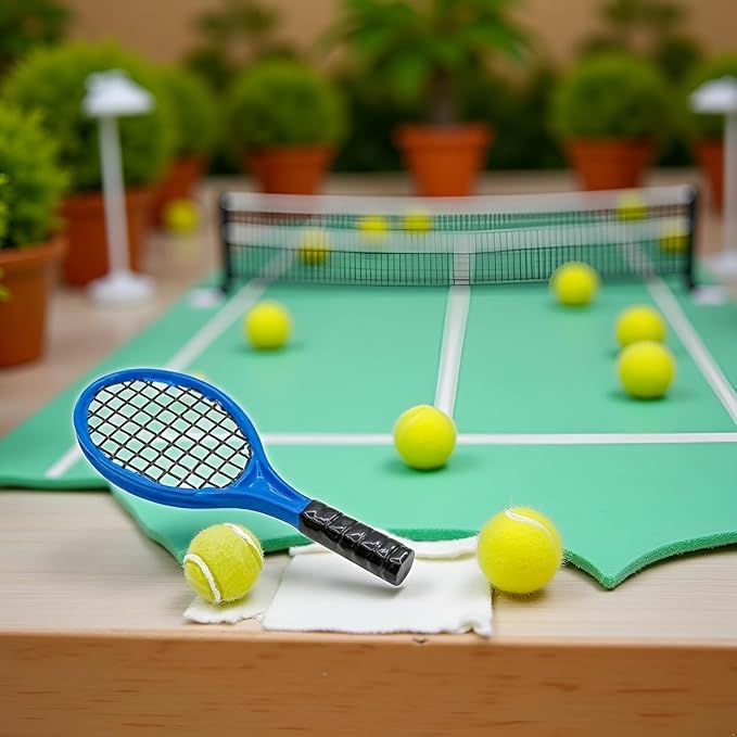 Miniature Tennis Racket Set, 1/12 Scale Accessories, Mini Racket Set, Small Tennis (Pink)
