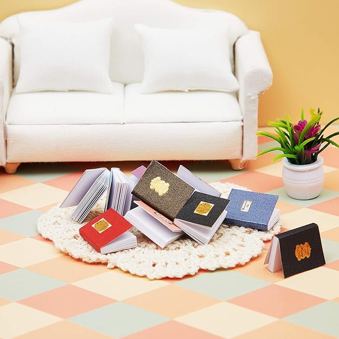 Skylety 24 Pieces 1:12 Scale Miniatures Dollhouse Books Assorted Miniatures Dollhouse Accessories Small Books Decoration Accessories Doll Toy Supplies(Label Style)