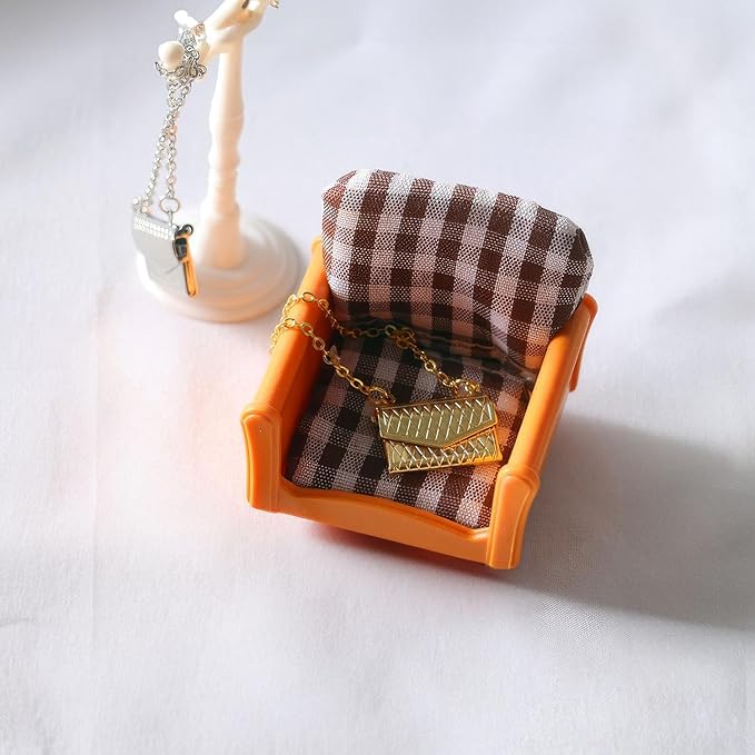 Miniature Alloy Handbag (Gold/Silver Option): 1:12 Scale Fashion Purse with Chain for Dollhouse Wardrobe, Boutique Scene, Adult Collector (Gold)