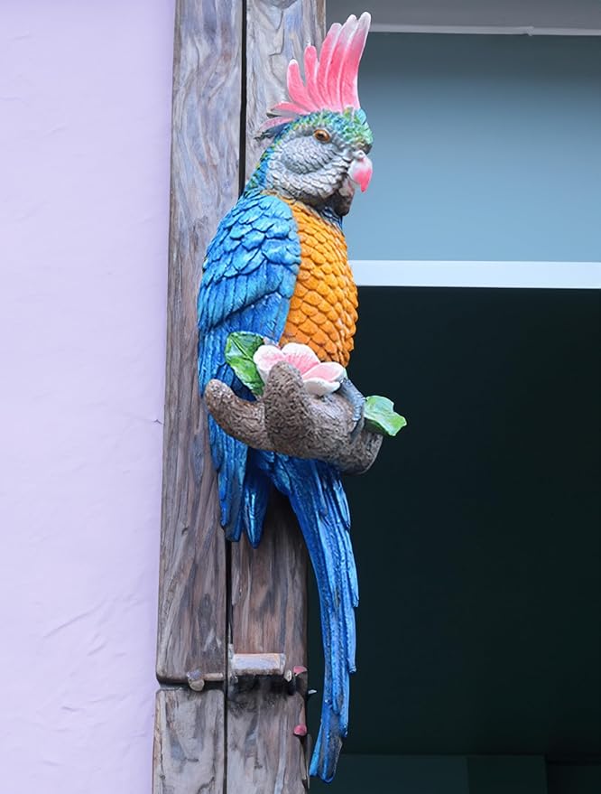 coolboy Hanging Parrot Decor,Bird Statues,Tropical Real Resin Bird Figurines,Parrot Sculpture Home Decor,Perfect for Yard Ornaments,Tree Decorations Outdoor,Patio,Lawn,Tree Trunk, Porch