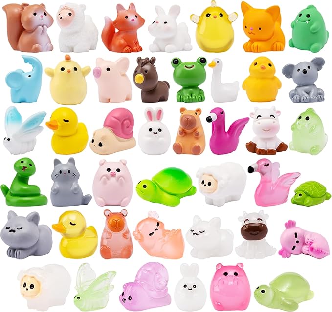 43pcs Mini Resin Animal 43 Styles Tiny Resin Animals Miniature Little Small Animal Figures for Fairy Garden Accessories, Dollhouse Decorations, DIY Miniature Scenes, Birthday Party Favors