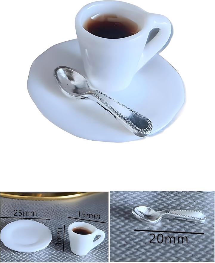 1:12 Scale Miniature Coffee Cup with Spoon – Dollhouse Scene Accessory for DIY Summer Table Setting, Desktop Display, Realistic Resin Mug Prop for Relaxation-Themed Mini Décor