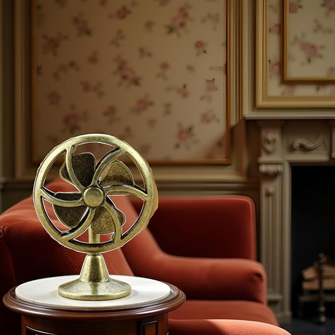Brass Table Fan Dollhouse Decoration Accessories, 1:12 Dollhouse Miniature Scene Model Table Fan (30 x 43 mm)