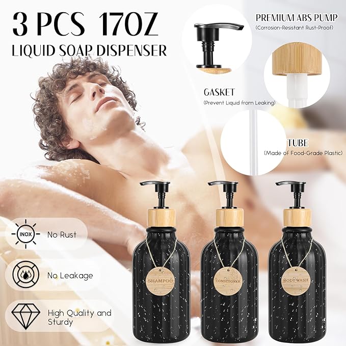 32PCS Bathroom Set Bathroom Accessories with Shower Curtain and Bath Towel,Trash Can,Bathroom Decor,Black Shower Curtain Set,Toilet Brush,Trash Can & 3PCS Soap Dispenser