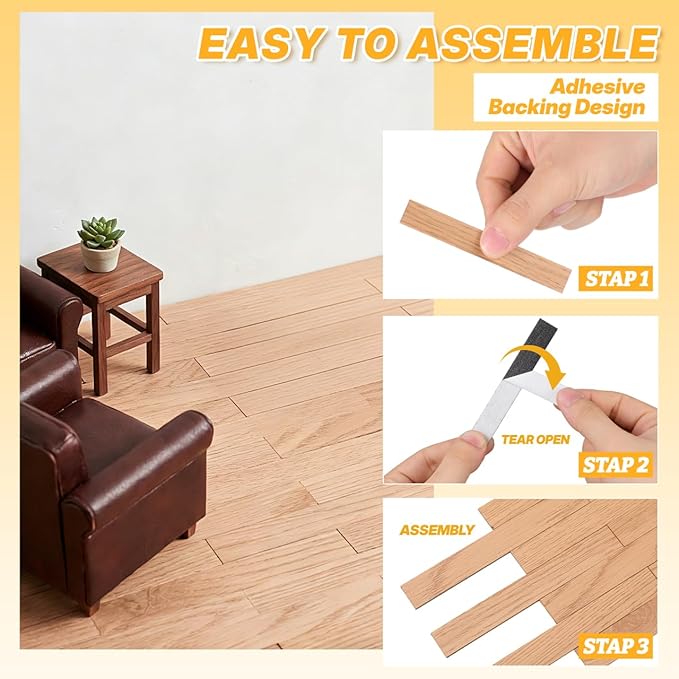 SOIMISS 40 Pcs Miniature Dollhouse Flooring Peel and Stick Doll House Flooring Accessories for 1:12 Scale Mini Houses Simulation Collage Floor 3.93X0.59In