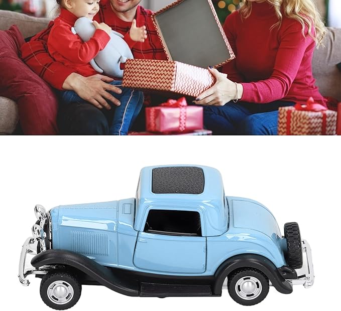 Classic Vintage Alloy Car Model Opened Doors Retro Antique Pullback Toy 1:32 for Playtime Education (Blue)