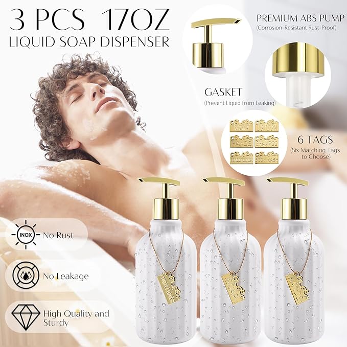 WSBArt 17PCS Bathroom Accessory Set Bathroom Set Gold Bathroom Accessories,Toilet Brush, Trash Can, Qtip Holder Dispenser& 3PCS Soap Dispenser