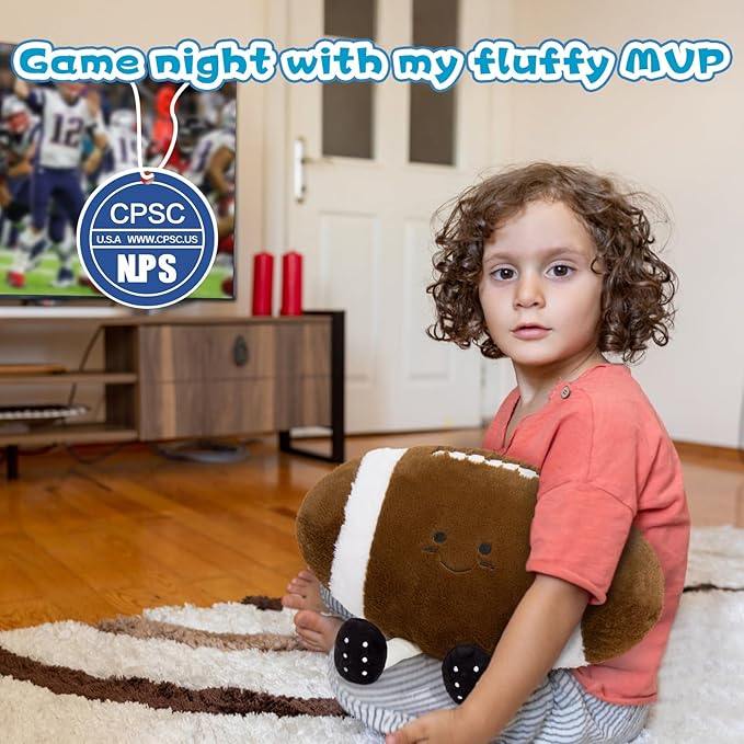 Muiteiur 18.5 Inch Football Plush Toy, Stuffed Rugby Plush with Cute Smile, Soft Stuffed Sports Toy, for Kids Girls Boys Fans