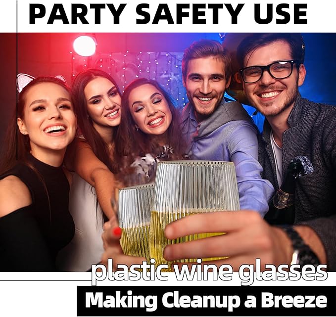Lueumxc 36 Pack Plastic Ribbed Wine Glasses, 15Oz Origami Disposable Wine Glasses Unbreakable Clear Plastic Cocktail Glasses Recyclable Shatterproof Reusable Wine Cups