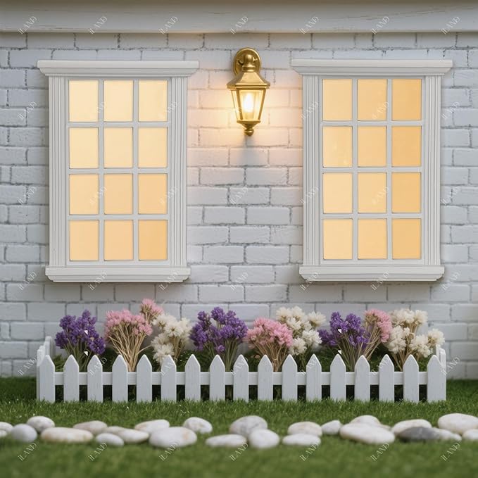iLAND 1/12 Scale Accessories of Dollhouse Windows 2pcs White Solid Wood DIY Dollhouse Building Supplies Complete Classic Miniature Windows Kit w/Wooden Frame & Acrylic Panel