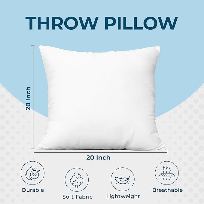 Utopia Bedding Throw Pillows (Set of 4, White), 20 x 20 Inches Pillows for Sofa, Bed and Couch Decorative Stuffer Pillow