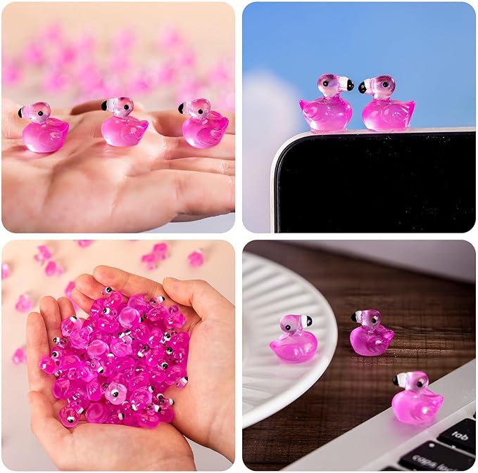 110 Pcs Luminous Mini Resin Flamingos Tiny Flamingos Miniature Flamingos Figures Glow in The Dark for DIY Garden Dollhouse Flamingos Accessories Micro Landscape Aquarium Party Deco