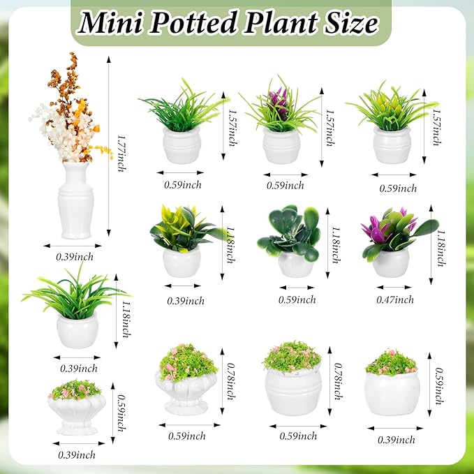 12 Pcs Miniature Dollhouse Plants Accessories for Doll House Tiny Fake Greenery Bonsai Ornament Crafts, Mini Artificial Plants, Dollhouse Plant for Doll House Decoration and DIY
