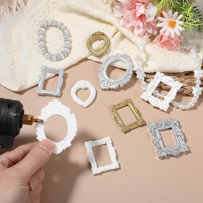 12 Pcs Miniature Dollhouse Accessories Gold Foil Mini Picture Frames Set Dollhouses Ornaments for Crafts Victorian Baroque Style Dollhouse Frames in Gold Silver White for 1/12 Scale Display