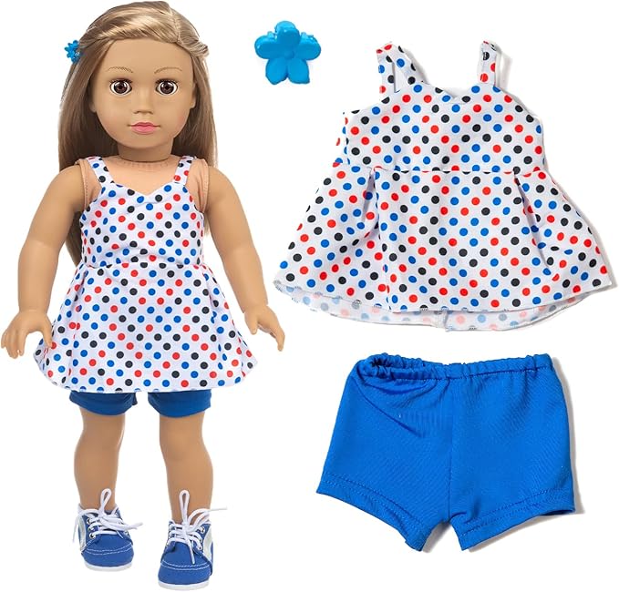 XFEYUE American 18 Inch Doll Clothes and Accessories 5 Sets Doll Clothes Dress Outfits + 2 Random Style Shoes