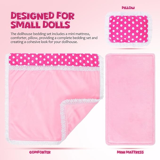TOYANDONA 18 Inch Doll Bedding Set Miniature Dollhouse Accessories Includes Comforter Pillow Mattress for Doll Beds and Cribs Imaginative Play