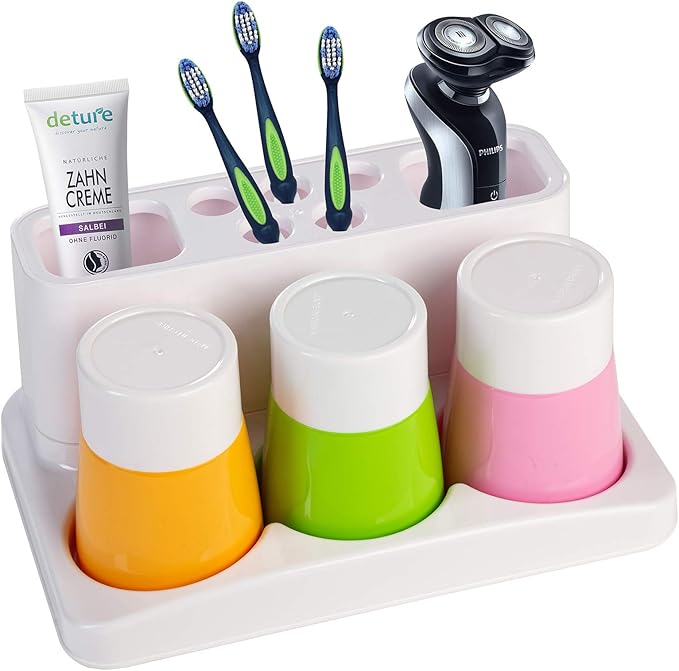 Aebeky Toothbrush Holder Kids Family Set for Bathroom Storage Organizer (Orange+Green+Pink)