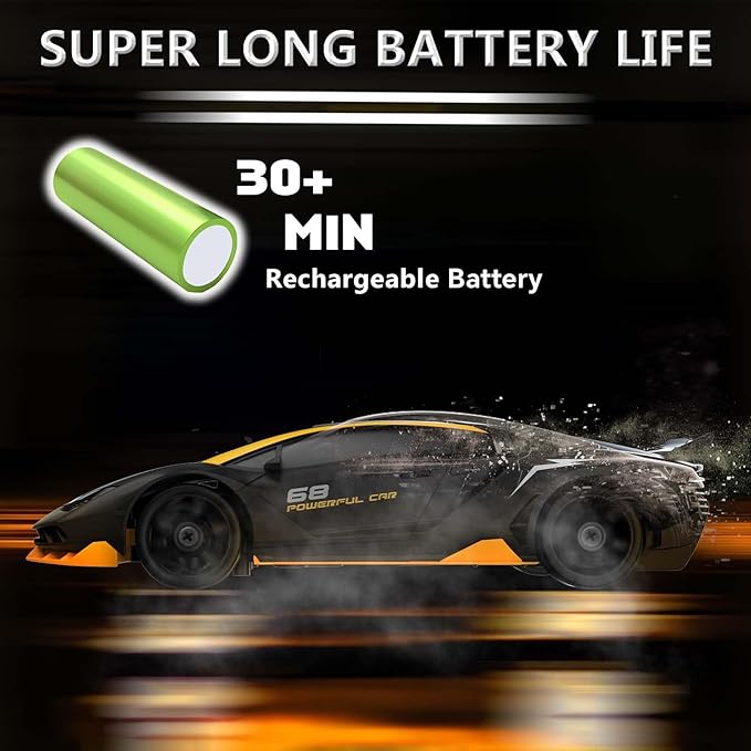 RC Drift Car 1:24 Remote Control Car 4WD 15KM/H High Speed Racing Sport Car with LED Lights RC Cars Toy for Kids Boys Girls Adults Gifts Birthday Christmas Rechargeable Batteries (Black-1)