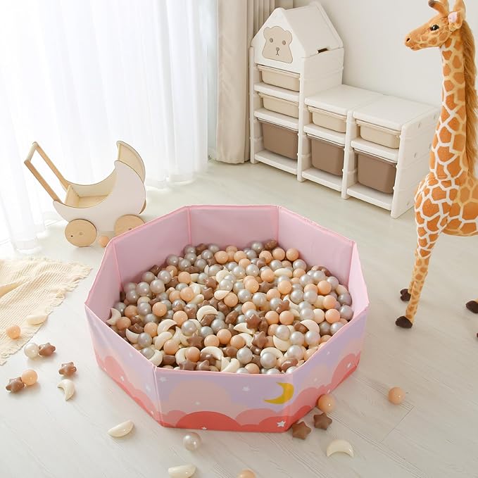 GOGOSO Ball Pit Balls Stars Moon Shapes Plastic Pitballs for Toddler Play Tent Baby Photo Props Kids Pool Water Toys Kiddie Pool Party Decor, Coffee+Beige Mix Cream Colors +Pearl Colors,50PCS
