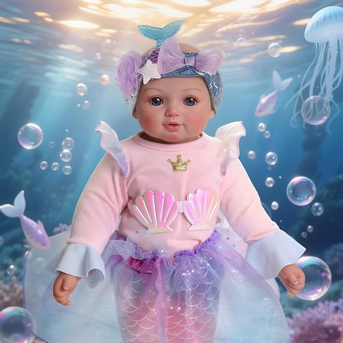 BABESIDE Mermaid Baby Doll Girl, 15-Inch Realistic Soft Baby Dolls with Shiny Mermaid Tail & Accessories, Cute Mermaid Toys for Girls Ages 3-10 Kids, Christmas, Birthday