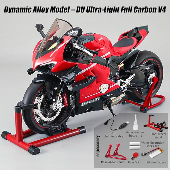 1/7 Scale Alloy Dynamic Motorcycle Model with Ignition System and Smoke Spray, Die-cast Motorcycle Gift for Adult Collectors & Enthusiasts
