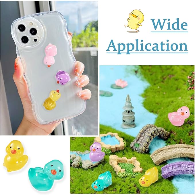 Beadthoven 60pcs Luminous Mini Resin Duck, Glow in The Dark Duck Animals Dollhouse Figurine Assorted Colorful Cute Cabochons Small Glowing Figure DIY Charms Ducks Garden Craft Landscape Ornaments