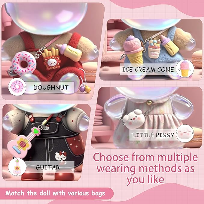 VPDSLABUBU Accessories for 3.94-6.7inche(10-17cm) Dolls, There are 8 Miniature Accessories, Including a Badminton Racket, Donuts, Cake, Guitar, Pig-Head Bag, ice Cream, and a Bell,Meet Your DIY Needs
