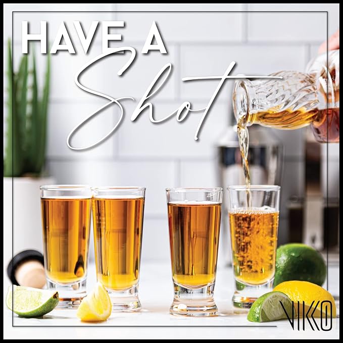 Vikko 2.75 Ounce Shot Glasses, Set of 6 Small Liquor and Spirit Glasses, Durable Tequila Bar Glasses For Alcohol and Espresso Shots, 6 Piece Shooter Glass Set