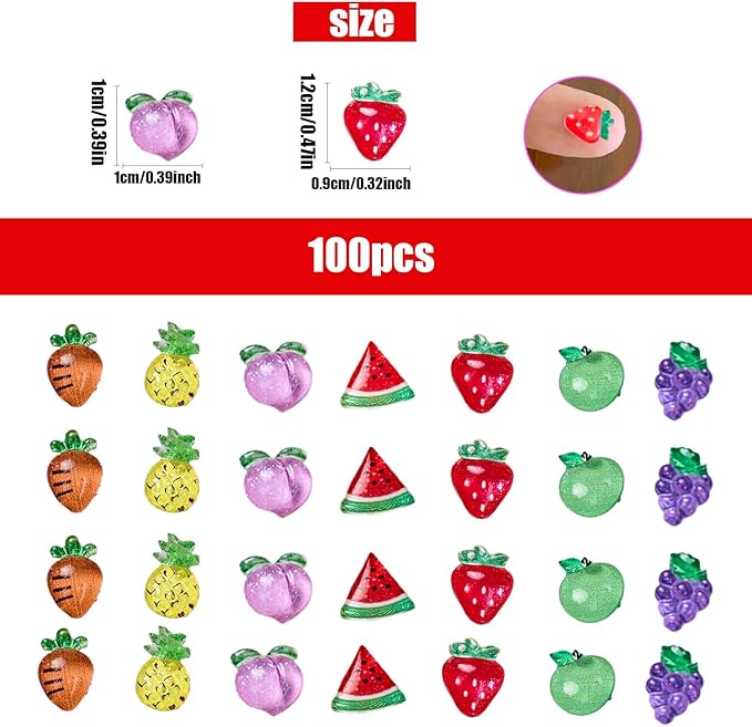 100PCS Mini Fruit Decor for Dollhouse Resin Tiny Fruits for Crafts Micro Miniature Fruit for Fairy Garden Dollhouse Micro Landscaping Decoration (Fruits)
