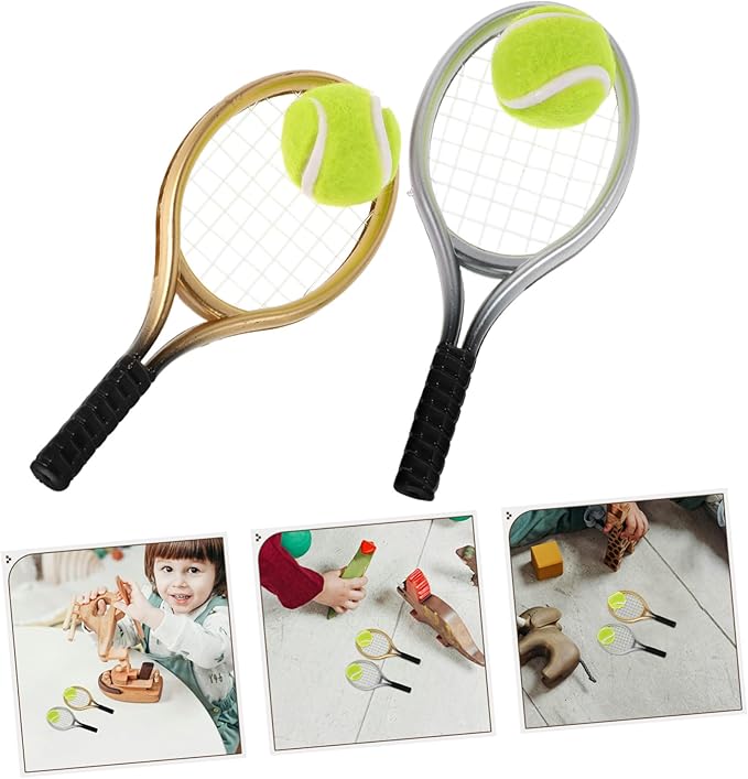 SUPVOX 2sets Miniature Tennis Racket Realistic Sports Accessories for Dollhouse Cake Toppers and Party Decorations for Tennis Enthusiasts and Events