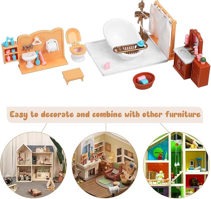 Wakauto 1:12 Scale Dollhouse Bathroom Furniture Set - Miniature Bathtub, Sink & Cabinet with Realistic Details for Adult Collectors and Creative Play, DIY Adornments and Display
