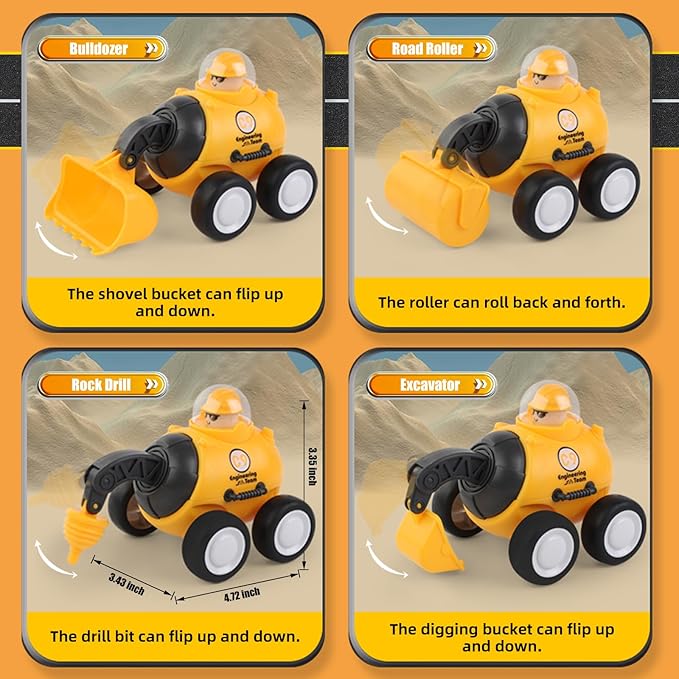 Construction Toys for 2 3 4 5 Years Old Boys Girls Kid Toddlers, Press to Go Engineering Friction Inertia Car Toys for 18 Month, Sandbox Excavator Truck Toys Vehicles, Valentines Day Gifts