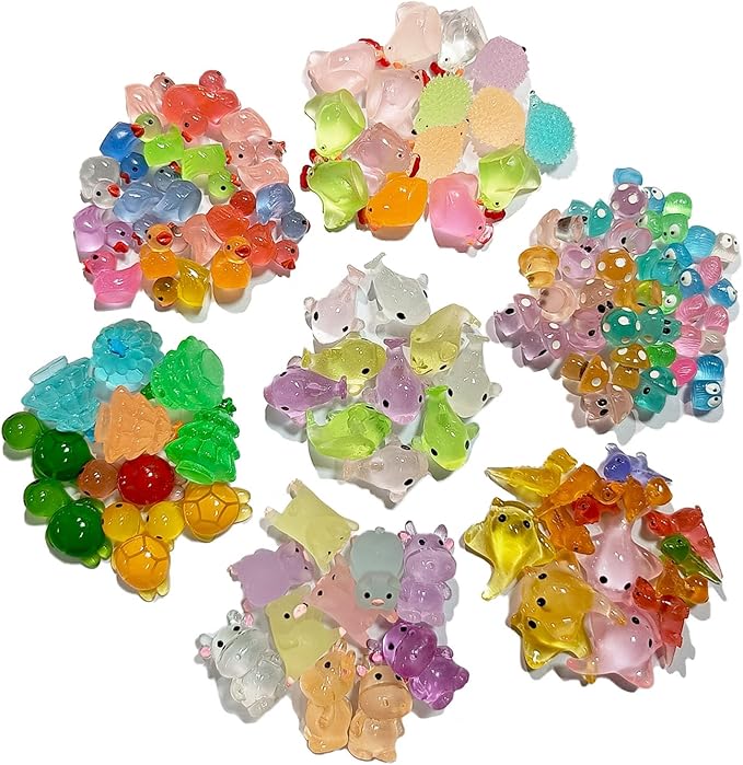 120 PCS Luminous Mini Resin Animal Figurines, 12 Styles, for Miniature Fairy Garden Accessories Micro Landscape Aquarium Garden, Glow in The Dark Tiny Animals