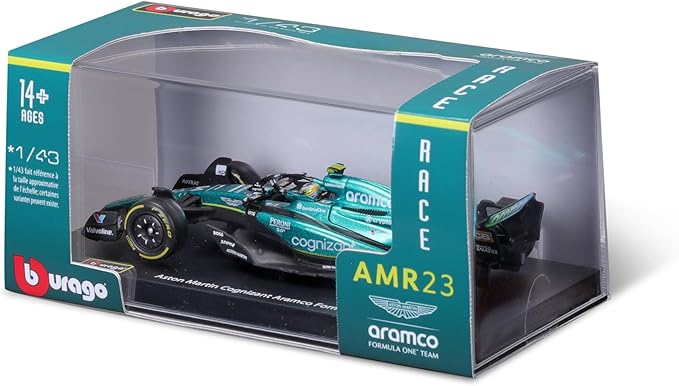 Bburago 1:43 Scale Formula Race Aston Martin AMR23 (2023) Diecast Vehicle with Driver Helmet