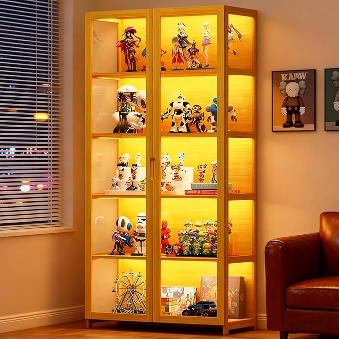 Display Cabinet with Acrylic Doors, 63.78" High Display Case, 5-Tier Curio Cabinet, Collectibles Toy Organizers Rack & Display Shelf, High Display Case for Home, Office, Playroom, Living Room