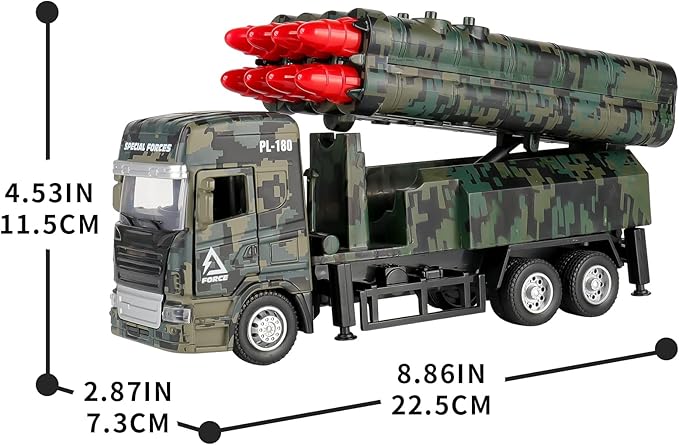 Army Toys for Boys, Military Toys with 8 Missiles, Army Truck Toy with Light & Sounds, Die-cast Vehicle, Military Vehicles Gift for 3 4 5 6 Year Old Boys