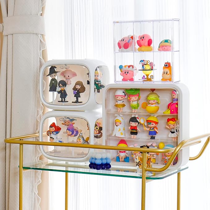 Display Case for Figures, 3 Tiers Clear Wall-Mounted Doll Storage Box, Acrylic Dustproof Action Figure Display Case with Magnetic Door Fit for Collectibles Mini Toys Lego Pop Mart, White