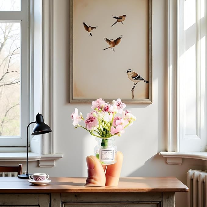 Miniature Flowers in Vase Set - 1:6 Scale Dollhouse Décor with Realistic Details, Tiny Floral Arrangements for Micro Landscape, Train Platform and Fairy Garden Accessories (Pink)