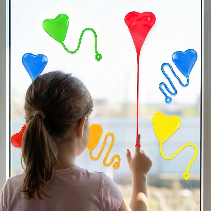 24PCS Sticky Hands Toys for Kids, Stretchy Goodie Bag Stuffers Toy for Party Favor Supplies, Sticky Toys for Boys Girls Classroom Prizes (6 colors heart)