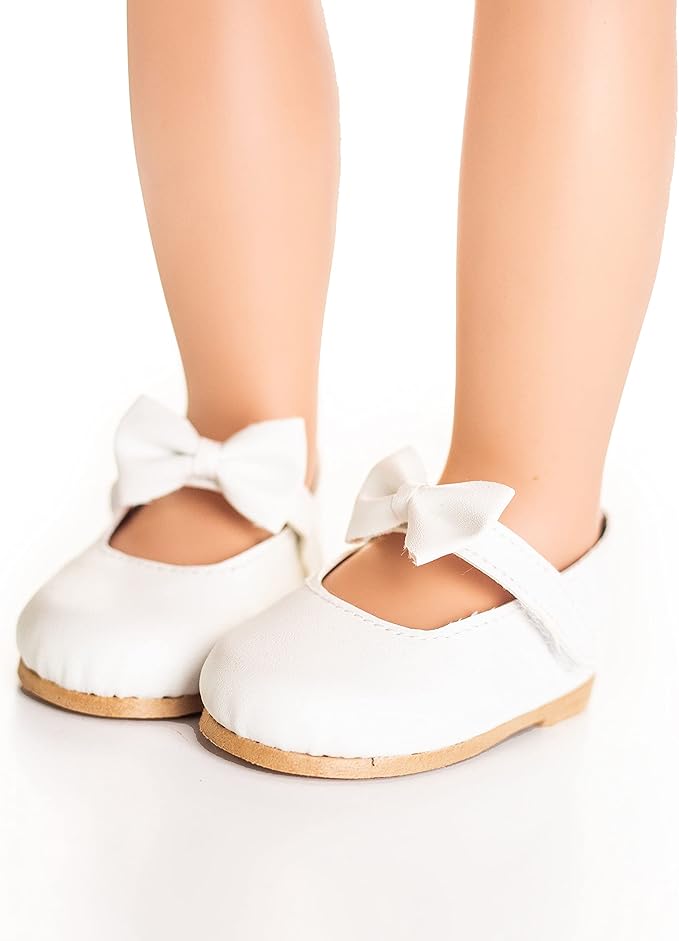 The Queen's Treasures 18 Inch Doll Clothing Shoes, White Dress Shoes with Bow Detail & Authentic Shoe Box, Compatible for Use with American Girl Dolls and Clothes