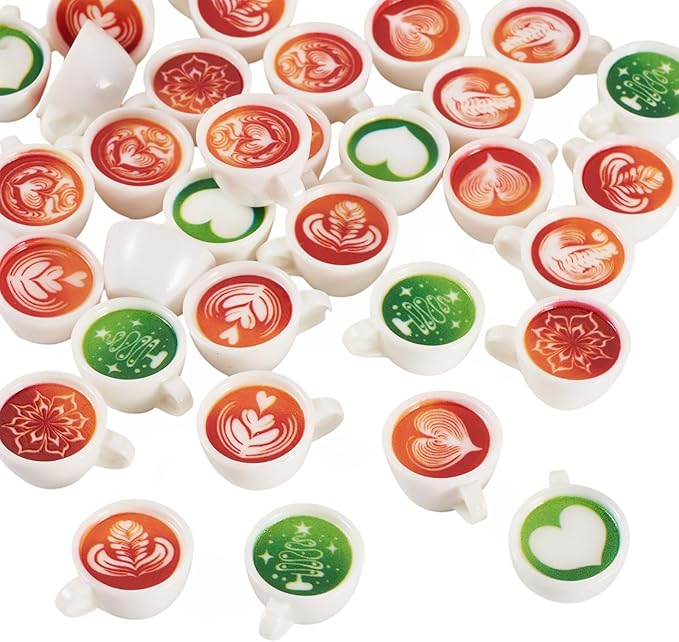32Pcs Resin Mini Coffee Cups Miniature Things Kitchen Set Matcha Drink Food Coffee Mug Tableware Dollhouse Ornaments for Desktop Christmas Decorations Crafts 12x23mm