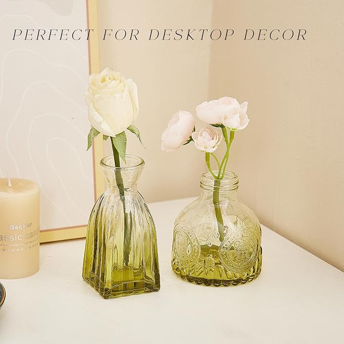 Glass Bud Vase Set of 30, Small Flower Vases, Glass Vases for Centerpieces, Vintage Home Table Decorations Bud Vases (30 Pcs, Green)