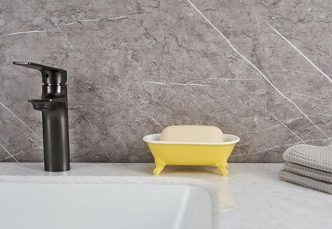NEWHENGS 6.5" Ceramic Mini Decorative Clawfoot Bathtub Bar Soap Dish, Kitchen Sponge Holder and Shower Tray for Bathroom, 1 Pack(Yellow)