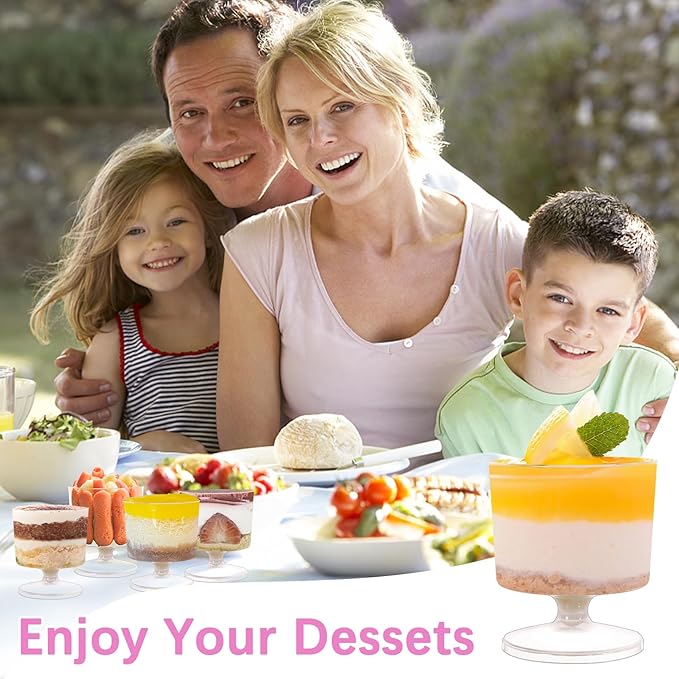 Dyrfolm 80 Pack Mini Dessert Cups,2 oz Clear Plastic Wine Glasses,2 oz Clear Plastic Dessert Cups,Disposable Shot Glasses,Parfait Appetizer Cups Mousse Cups for Party Wedding Birthday Tasting