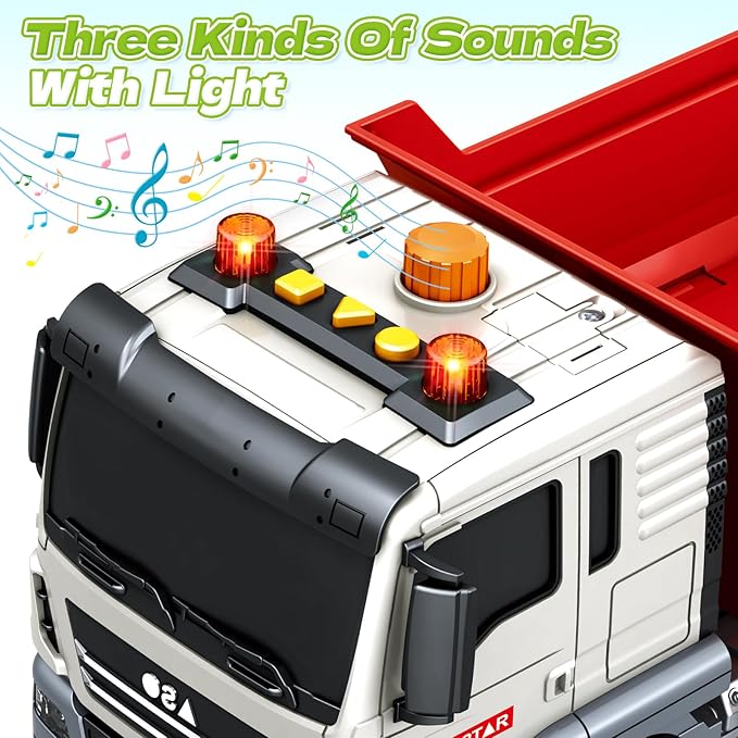 Kids Toys for 3 4 5 6 7 8 Years Old Boys, Large Dump Truck Toy with Lights, Sounds, Red Toddler Friction Powered Truck Vehicle Toy for Boys Girls Birthday Gifts