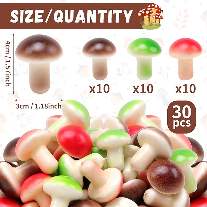 Gresorth 30pcs Mini Artificial Mushroom Decoration Fake Vegetable Ornament Lifelike Faux Fruit Model for Home Kitchen Party