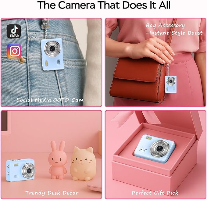 Dienspeak Mini Camera Keychain 1080P Video Recorder, 0.96" HD Display, 64GB, Long Battery Life, Vintage Compact Micro Cameras, Ultra-Portable Tiny Camcorder for Travel Study Recording, Blue